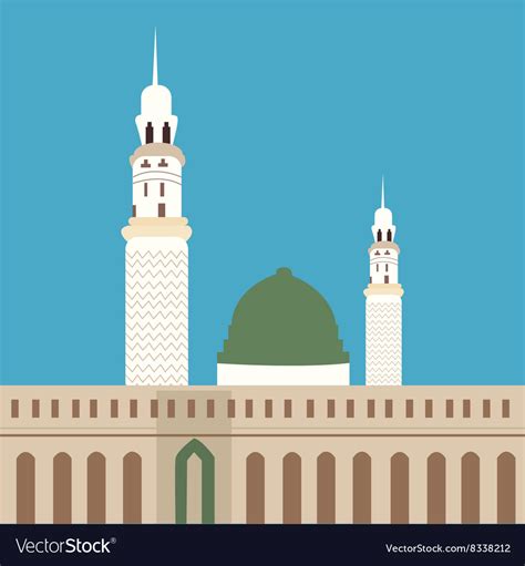 Nabawi Mosque Madina Islam Worship Dome Minaret Vector Image