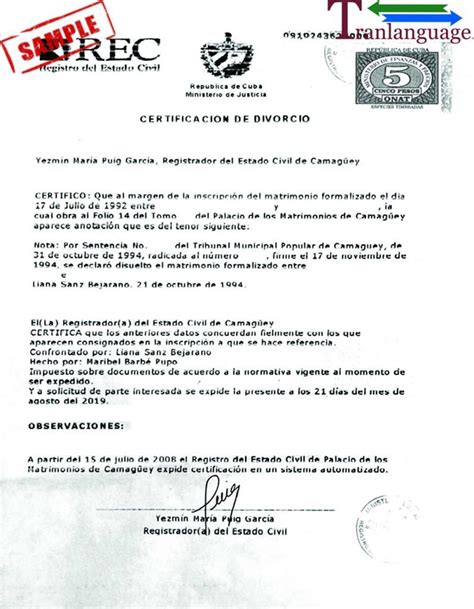 Divorce Certificate Cuba I Tranlanguage Certified Translations