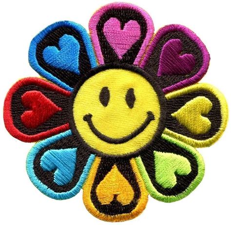 Flower Power Smiley Face Boho Hippie Retro Love Applique Iron On Patch