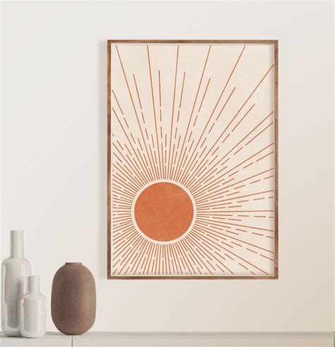 Sun And Moon Phases Art Print Boho Decor Set Of 3 Neutral Etsy