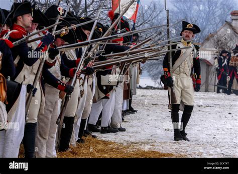 French Soldiers Reenactment Of The Battle Of Austerlitz 1805