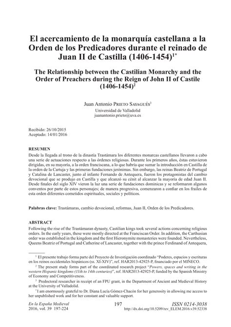 Pdf El Acercamiento De La Monarqu A Castellana A La Orden De Los