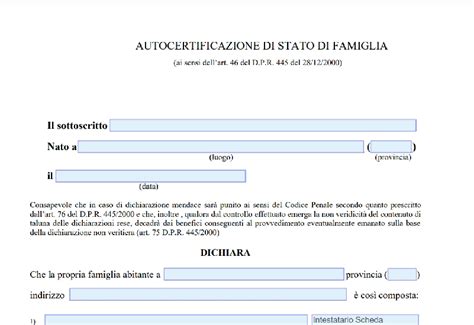 Modello Autocertificazione Stato Di Famiglia Per ISEE Pdf