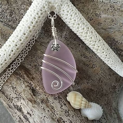 Handmade In Hawaii Wire Wrapped Pink Sea Glass Necklace Sterling