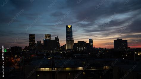 OKC skyline sunset Stock Photo | Adobe Stock