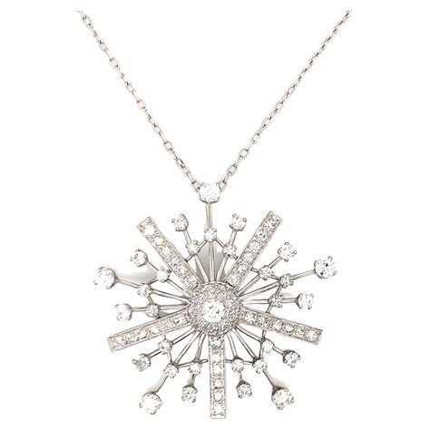 Mid-Century Diamond Snowflake Platinum Pendant For Sale at 1stDibs