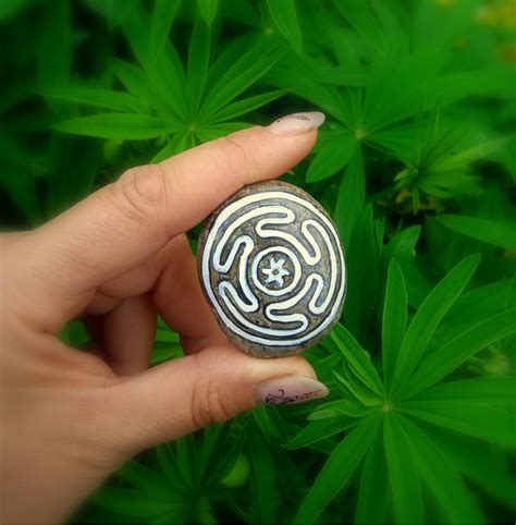 Symbol Of Hekate Sea Stone With Painted Sigil Of The Goddess