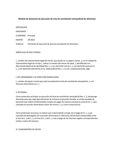 Modelo De Demanda Del Representante Legal Del Menor Que Puede