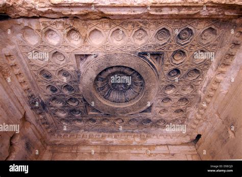 Carved stone ceiling in Temple of Bel (Temple of Baal) in the ancient ...