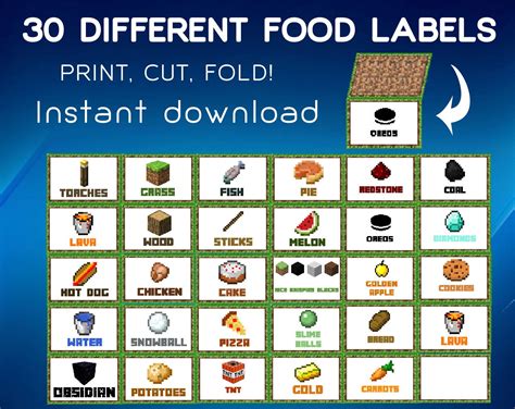 Minecraft Printable Food Labels