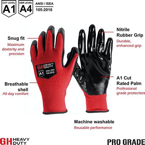 Gh Heavy Duty Nitrile Reusable Work Gloves All Purpose Working Gloves