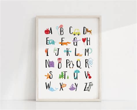 Alphabet Print Alphabet Nursery Wall Art Alphabet Poster Abc Etsy