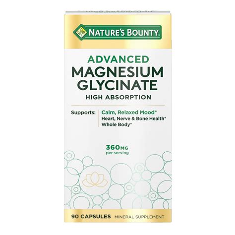 Nature's Bounty Advanced Magnesium Glycinate, 360mg, Muscle & Bone ...