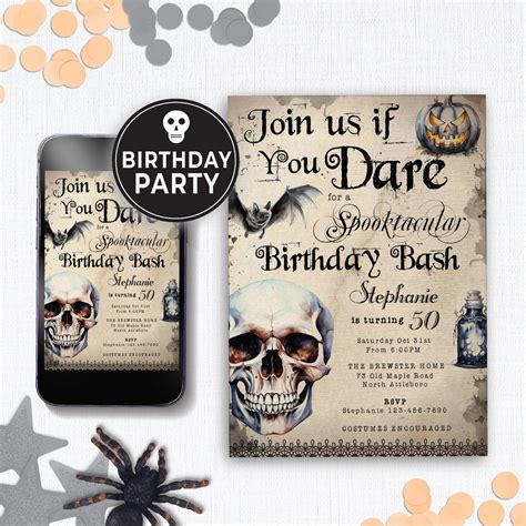 Editable Halloween Birthday Party Adult Invitation Template Etsy