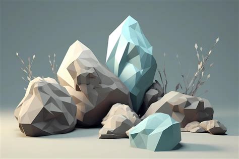 Un Estilo Low Poly De Rocas Y Una Gran Piedra Azul Foto Premium