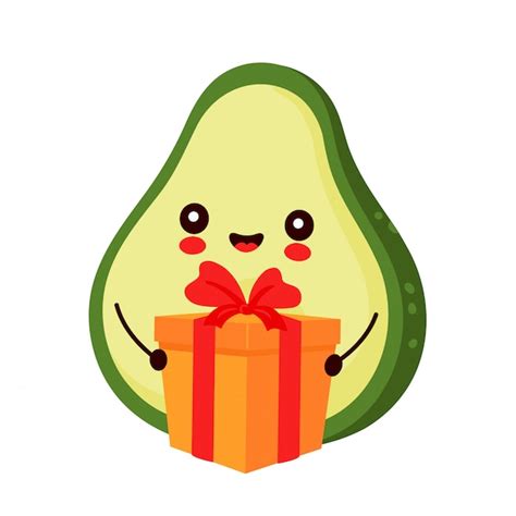 Lindo Personaje De Aguacate Feliz Con Caja De Regalo Personaje De Dibujos Animados Dibujado A