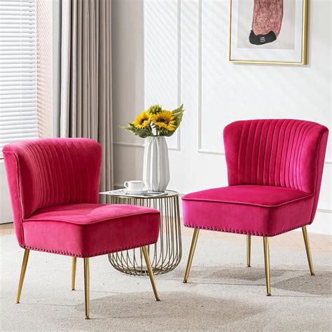 Amazon Homyka Velvet Accent Chairs Set Of Fuschia Modern