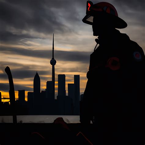 Firefighter Silhouette with Toronto Skyline · Creative Fabrica