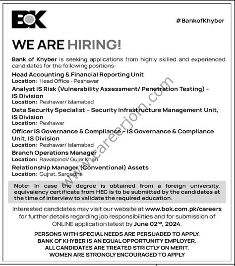 BOK Bank Of Khyber Jobs May 2024