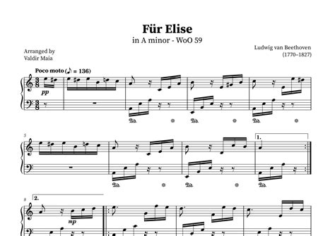 Fur Elise Arr Valdir Maia By Beethoven Sheet Music For Easy Piano At