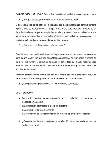 Foro Caracteristicas Del Trabajo En Contexto Local Ga Aa