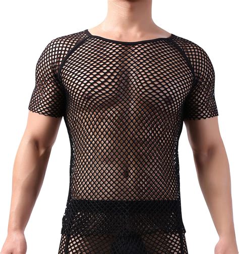 Idopip Men S Mesh Fishnet Fitted Short Sleeve Muscle Top See Through