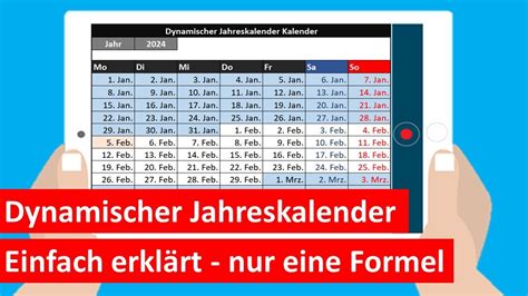 Excel Kalender Mit Nur Einer Formel Dynamisch F R Alle Jahre Youtube