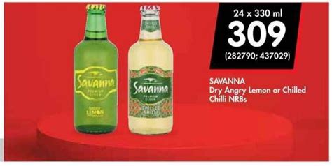 Savanna Dry Angry Lemon Or Chilled Chilli Nrbs X Ml Offer At