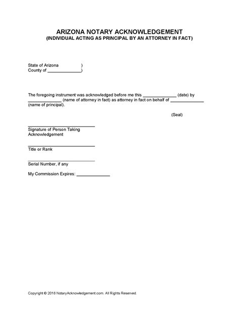 Free Arizona Notary Acknowledgement Forms Pdf Word