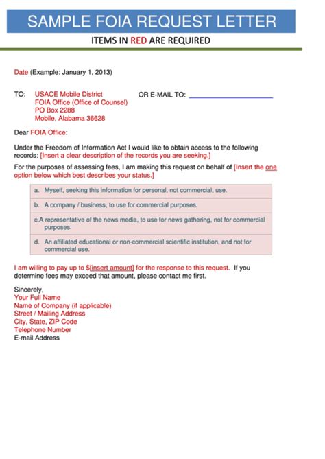 Sample Foia Request Letter Template Printable Pdf Download