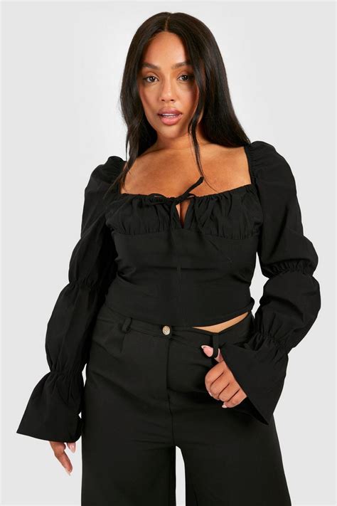 Plus Bengaline Puff Sleeve Corset Boohoo Uk