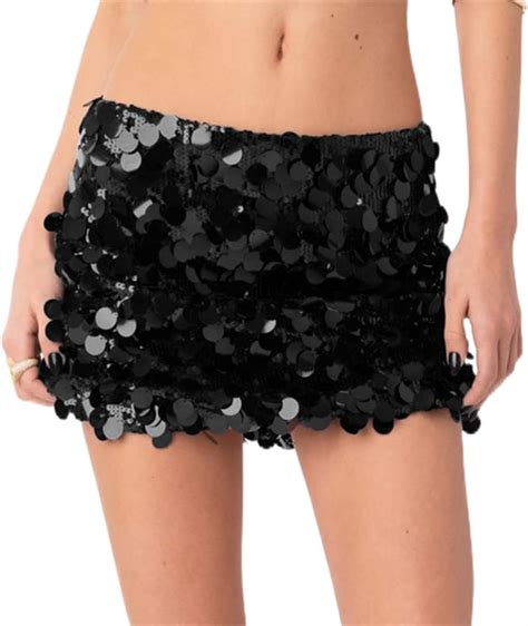 Kukuzhu Women Sequin Skirts Sparkle Bodycon Low Waist Mini Skirts Shiny