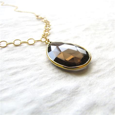 Smokey Quartz Necklace Pendant Necklace Tear Drop Necklace