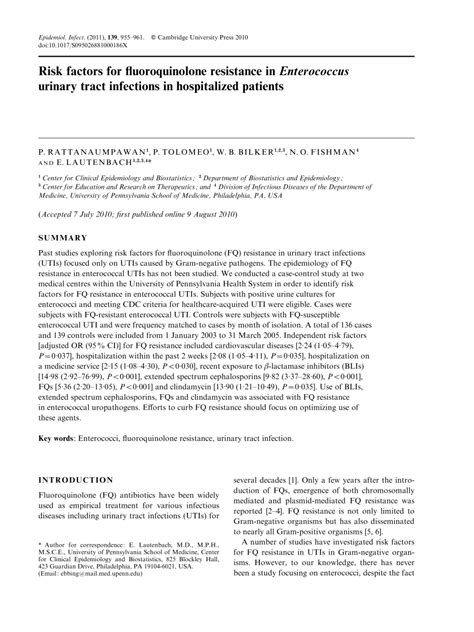 PDF Risk Factors For Fluoroquinolone Resistance In Enterococcus