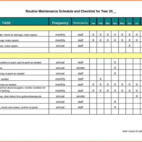Preventive Maintenance Spreadsheet Template — Db