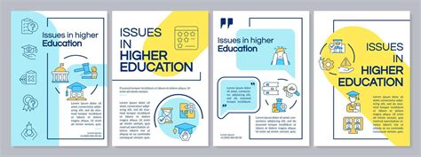 Issues In Higher Education Blue And Yellow Brochure Template Leaflet Design With Linear Icons