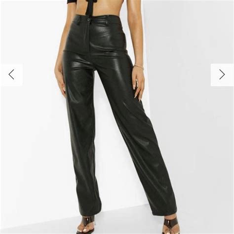 Boohoo Wide Leg Leather Look Trousers Size 14 Worn Depop