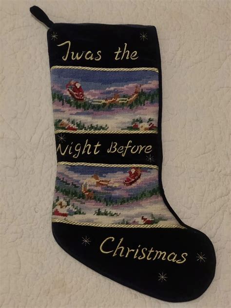 Needlepoint Stocking Wnavy Blue Velvet Twas The Night Before