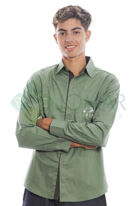 Camisa Social Masculina Manga Longa Verde Jade Jomar