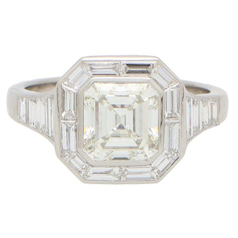 GIA Certified Art Deco Style Asscher Cut Diamond Engagement Ring Set In