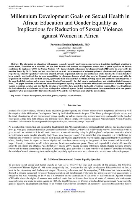 Pdf Millennium Development Goals On Sexual Health In Africa Education And Gender Equality As