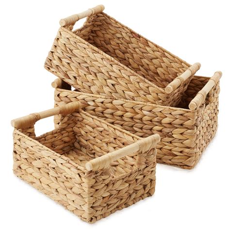 Casafield Set Of Water Hyacinth Rectangular Storage Baskets With