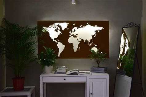 Illuminated Corten World Map Large Metal World Map Metal Etsy