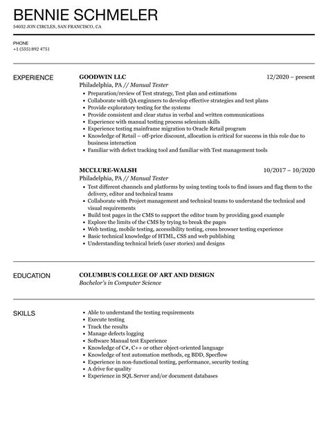 Cv Manual Tester Manual Testing Resume Sample Example And How To