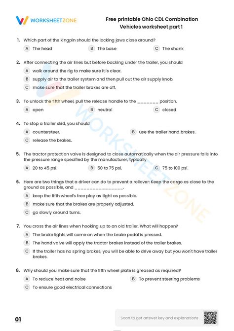 Free Printable Ohio Cdl Combination Vehicles Worksheet Part