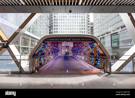 Crossrail Place exit/entrance passage to Elizabeth Line Canary Wharf ...