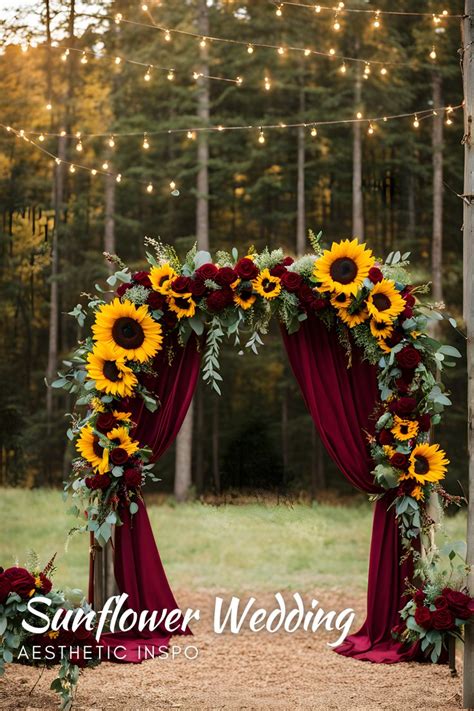 Sunflowers Burgundy Wedding Ceremony Arch In Sunflower Wedding