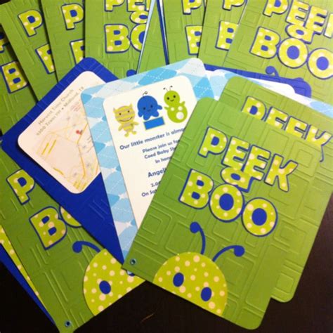 Peek A Boo Monster Themed Baby Shower Invites