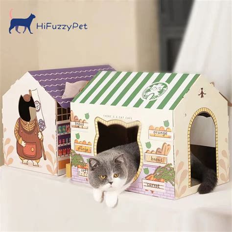 Cardboard Cat House Scratcher Durable Corrugated Cardboard Cat Playhouse Hideaway Cardboard