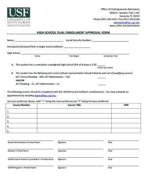 Fillable Online Usfsm Hs Dual Enrollment Application Form Pdf Fax Email